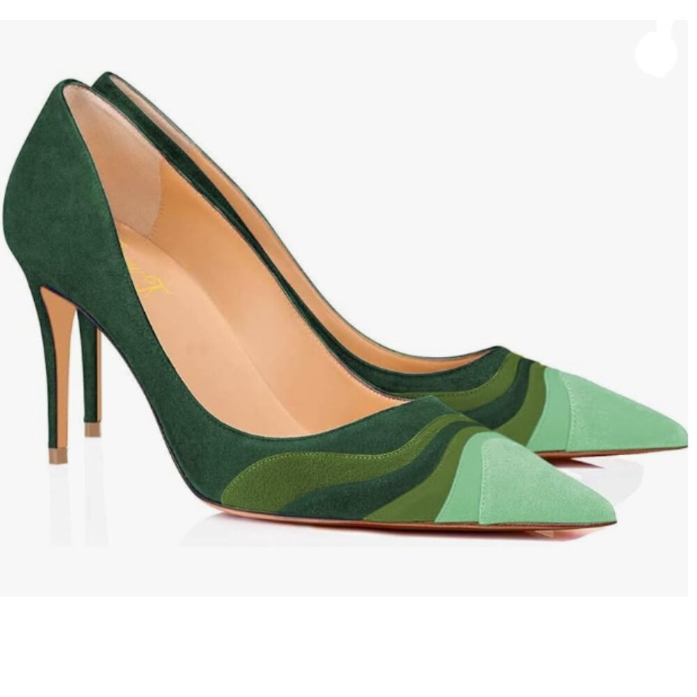FOWT Mint Green High Heel Pointed Toe Pump Slip-on Rainbow Shoes for Dress Party